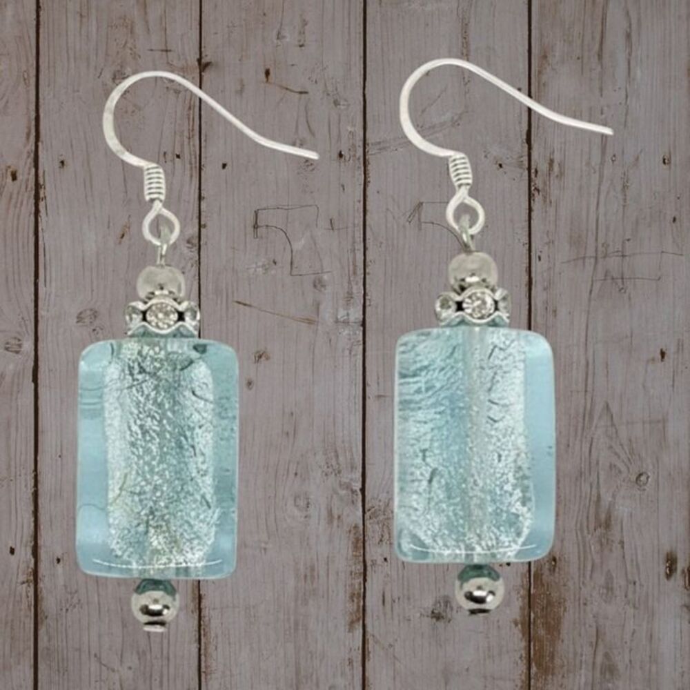Indio Jewelry Blue Rectangle Murano .925 Sterling Earrings #313